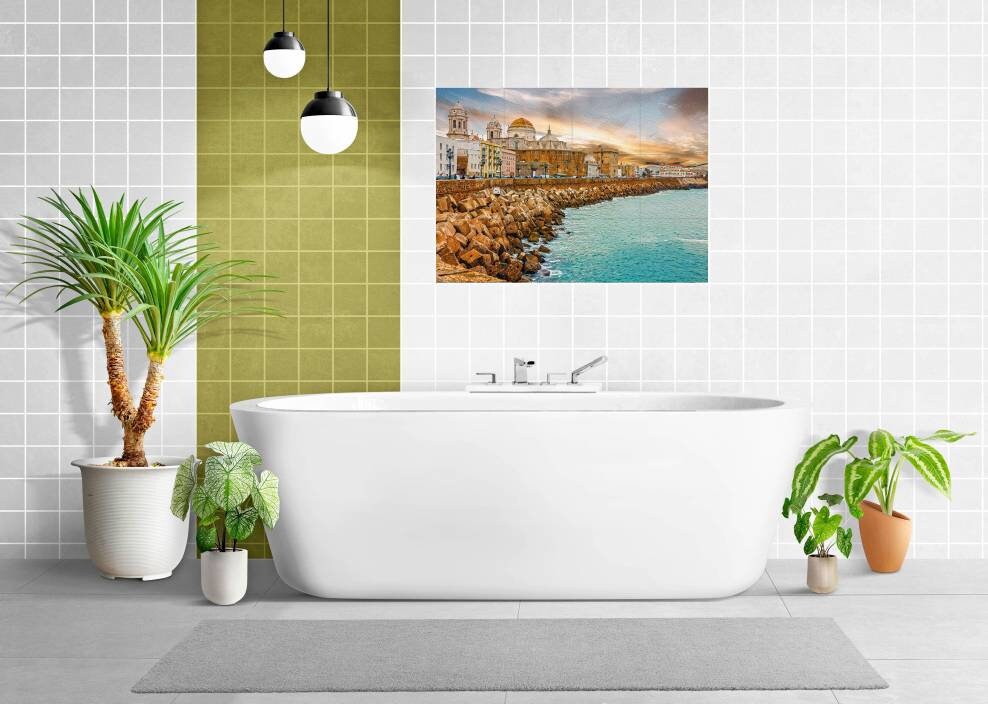 Tile Mural/Mosaic Ceramic Panel of Cadiz -Cadiz wall print- Spain wall print - Spanish Riviera print -Tile Mural - Gloss Tiles - Tile Mosaic