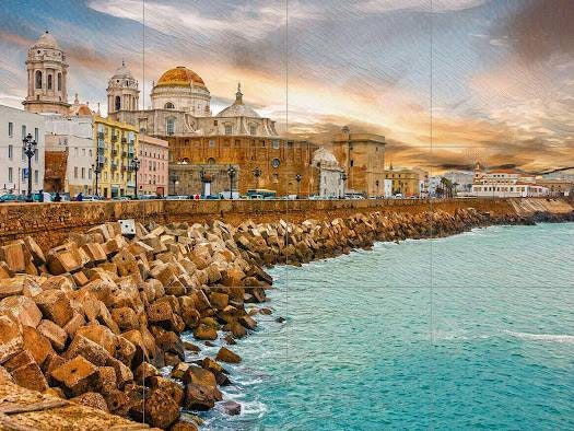 Tile Mural/Mosaic Ceramic Panel of Cadiz -Cadiz wall print- Spain wall print - Spanish Riviera print -Tile Mural - Gloss Tiles - Tile Mosaic
