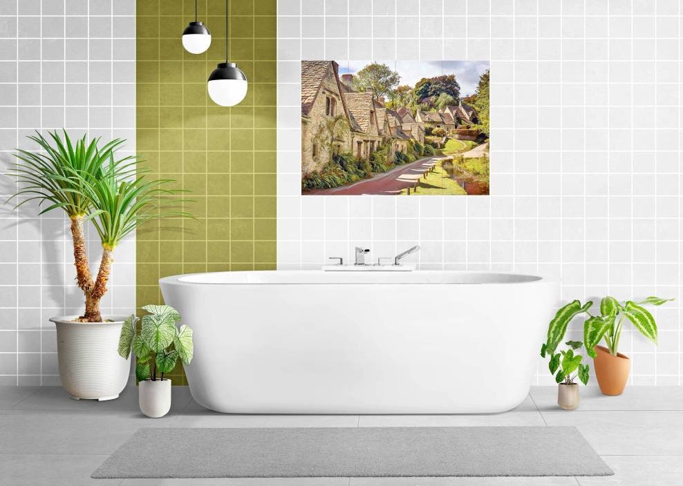 Tile Mural/Mosaic Ceramic Panel of Bibury -Bibury wall print -Bibury Wall Art - Tile Mural - Gloss Tiles -Tile Mosaic - Kitchen backsplash
