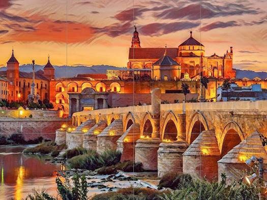 Tile Mural/Mosaic Ceramic Panel of Cordoba -Spain- Beautiful Landscape -Colourful Wall Art - Tile Mural - Gloss Tiles - Tile Mosaic