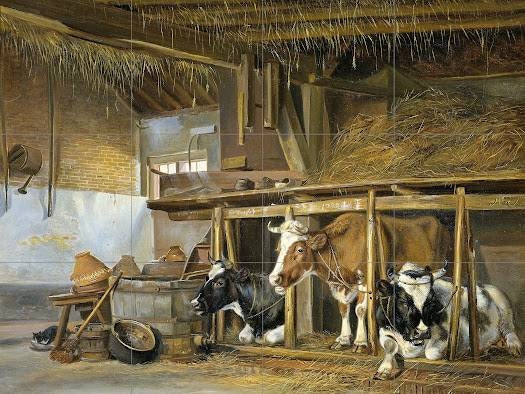 Tile Mural/Mosaic Ceramic Panel of Cows in a Stable Jan van Ravenswaay - Cows Wall Art - Cows wall print - Tile Mural - Tile Mosaic