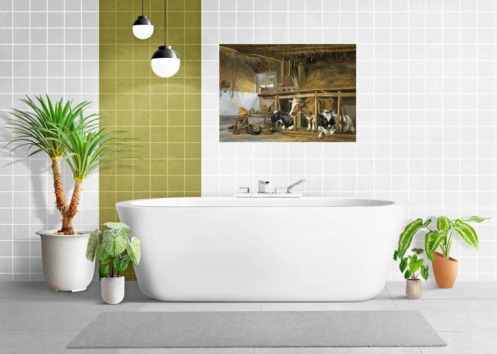 Tile Mural/Mosaic Ceramic Panel of Cows in a Stable Jan van Ravenswaay - Cows Wall Art - Cows wall print - Tile Mural - Tile Mosaic