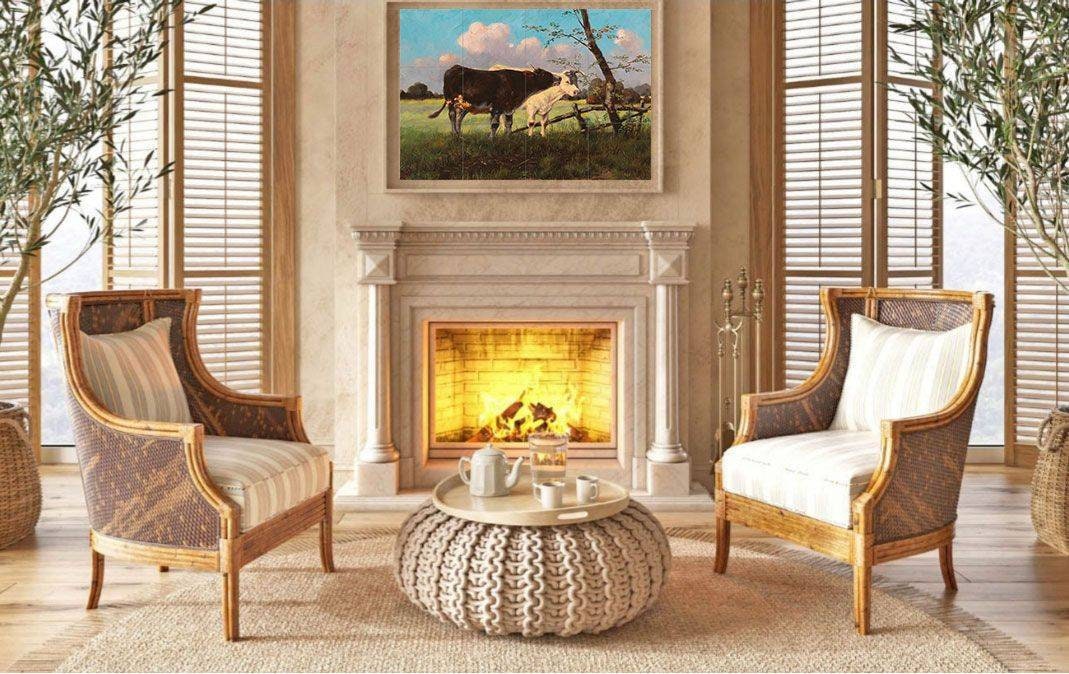 Tile Mural/Mosaic Ceramic Panel of Cows in a Meadow - Cow wall print - Cows wall art - Countryside Tile Mural - Gloss Tiles - Tile Mosaic