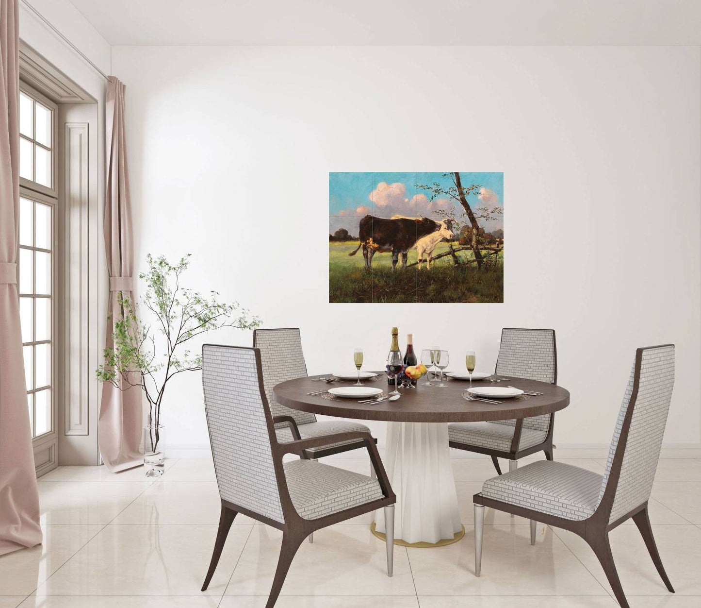 Tile Mural/Mosaic Ceramic Panel of Cows in a Meadow - Cow wall print - Cows wall art - Countryside Tile Mural - Gloss Tiles - Tile Mosaic