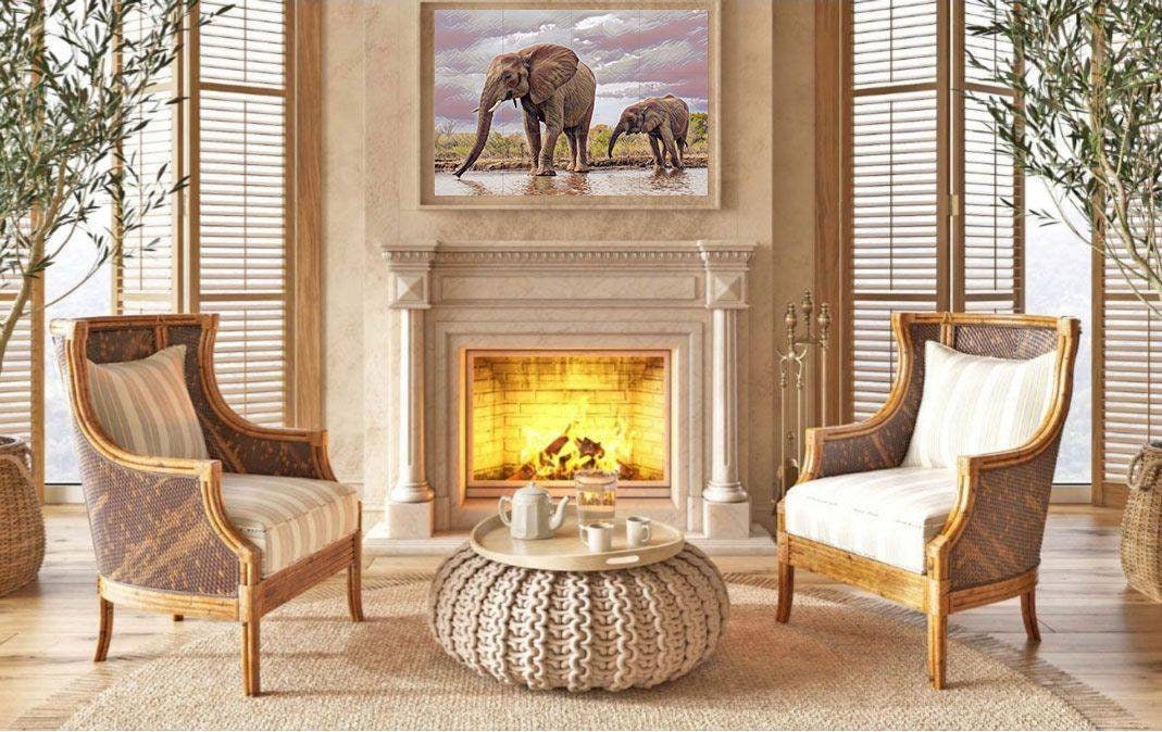 Tile Mural/Mosaic Ceramic Panel of an Elephant and Baby - Elephant wall print - Elephant wall art -Tile Mural - Gloss Tiles - Tile Mosaic