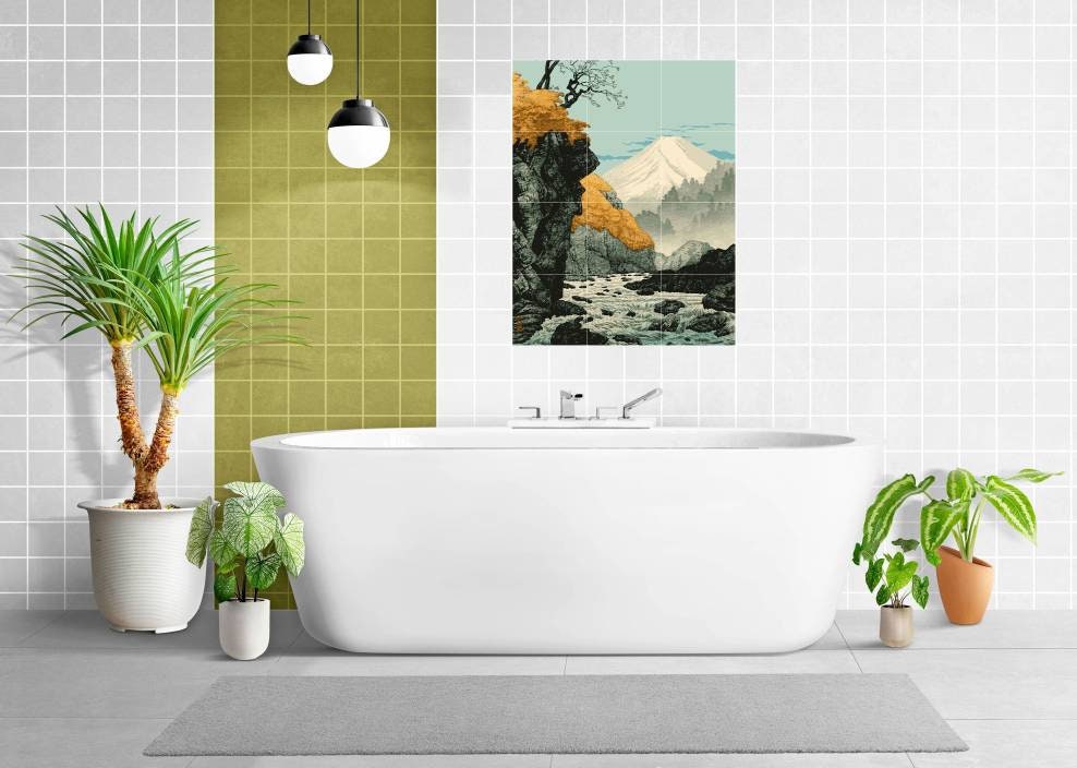 Tile Mural/Mosaic Ceramic Panel -Mount Ashitaka -Hiroaki - Japanese Art - Colourful Wall Nature Art - Tile Mural - Gloss Tiles - Tile Mosaic