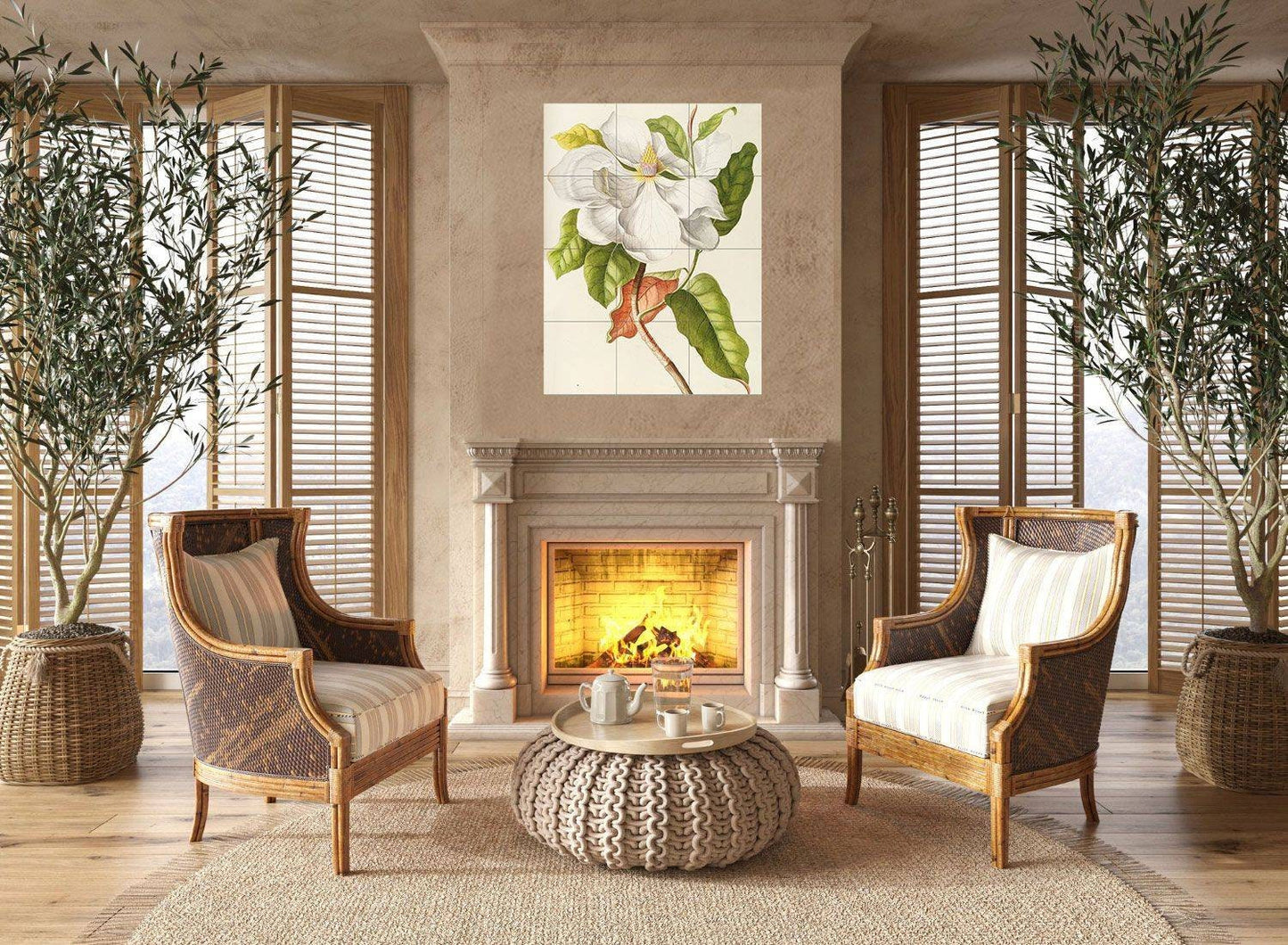 Tile Mural/Mosaic Ceramic Panel of Dionysius Ehret Magnolia - Vintage Botanica print - Magnolia print - Tile Mosaic - Floral Tile Mural