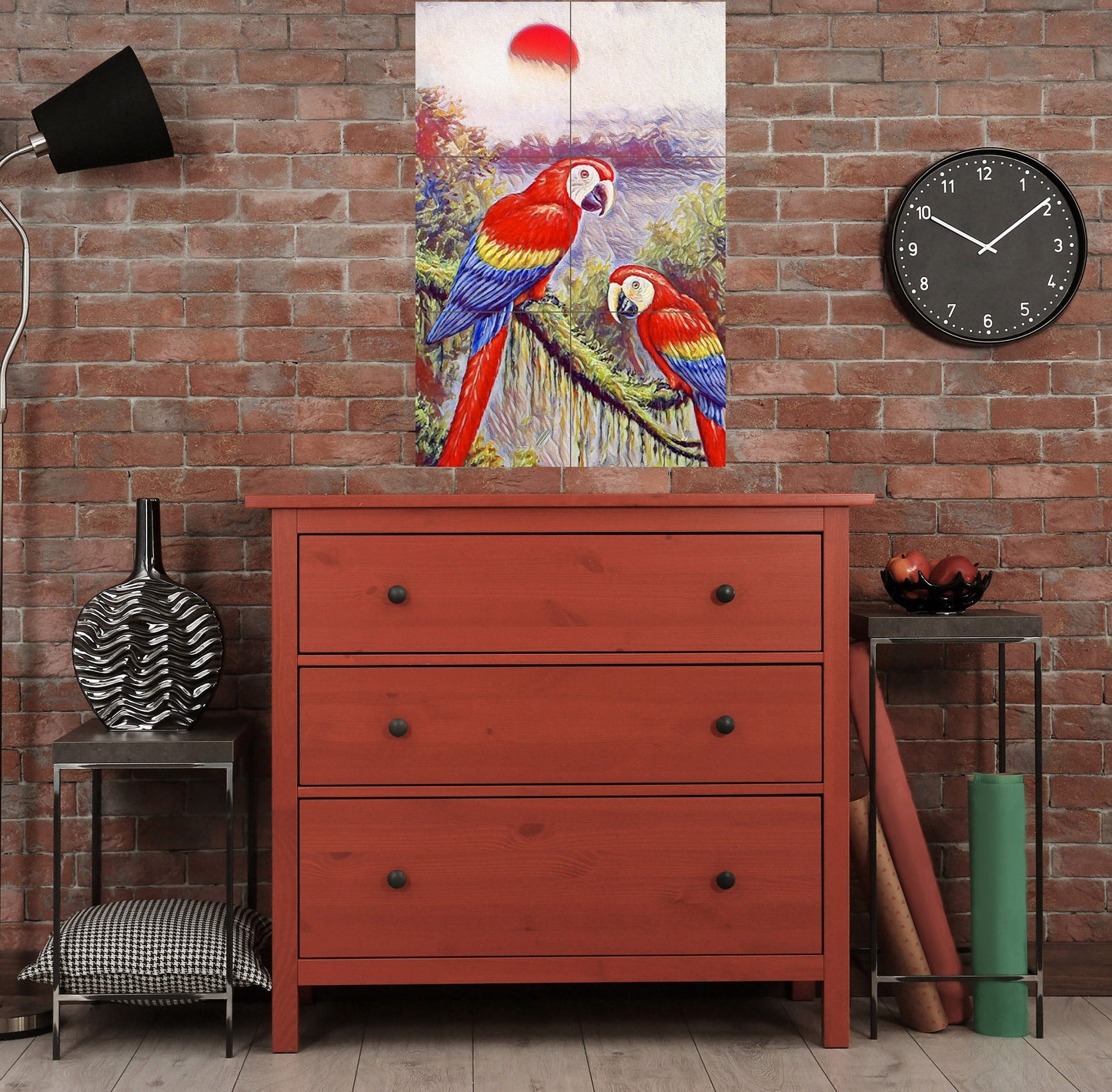 Tile Mural/Mosaic Ceramic Panel of Parrots in the jungle - Parrtos wall print - Tropical nature print - Tile Mural -Gloss Tiles -Tile Mosaic