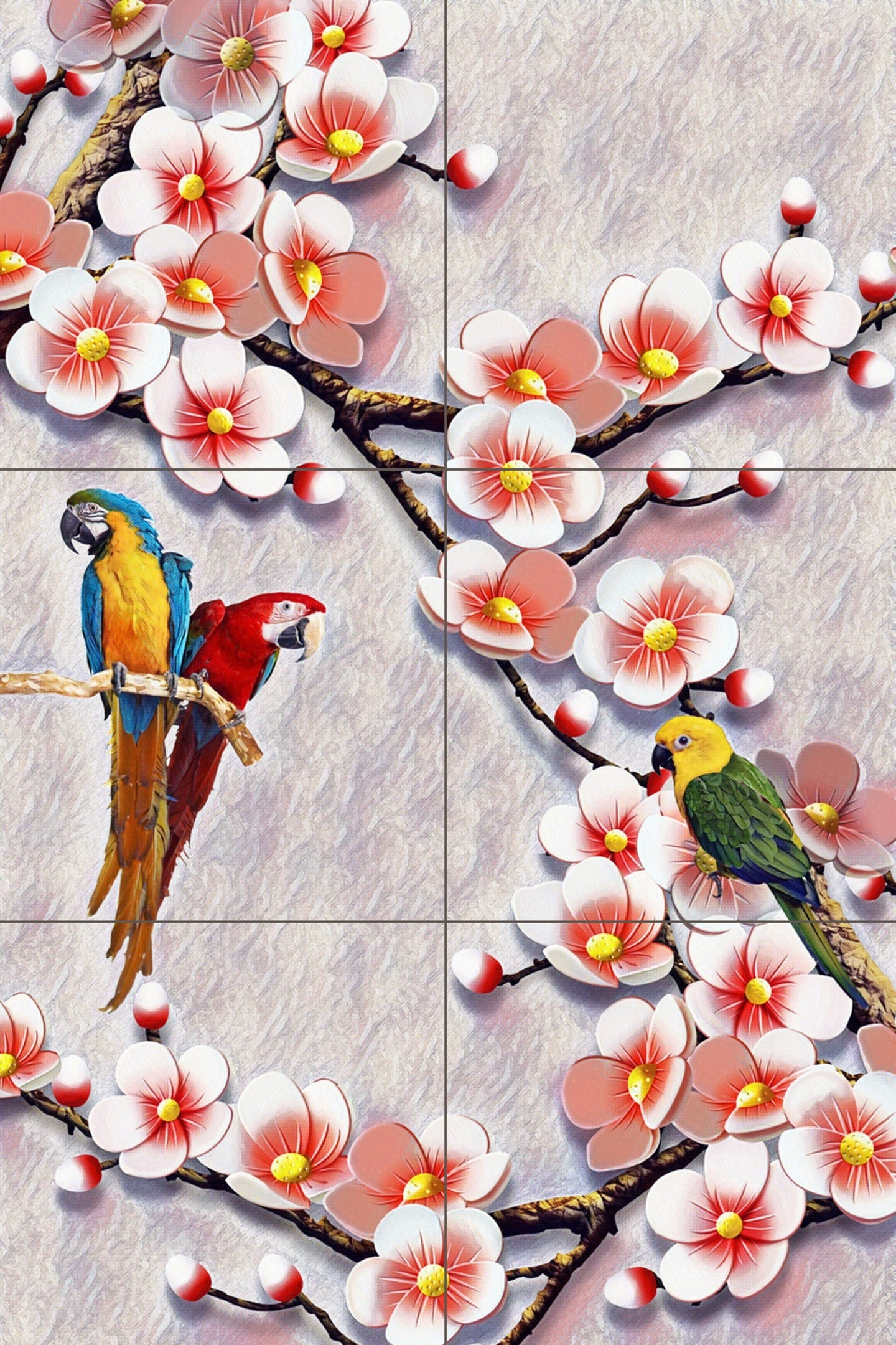 Tile Mural/Mosaic Ceramic Panel of Parrot and Flowers - Parrot Wall Nature Art - Tile Mural - Gloss Tiles - Tile Mosaic, Kitchen Mural