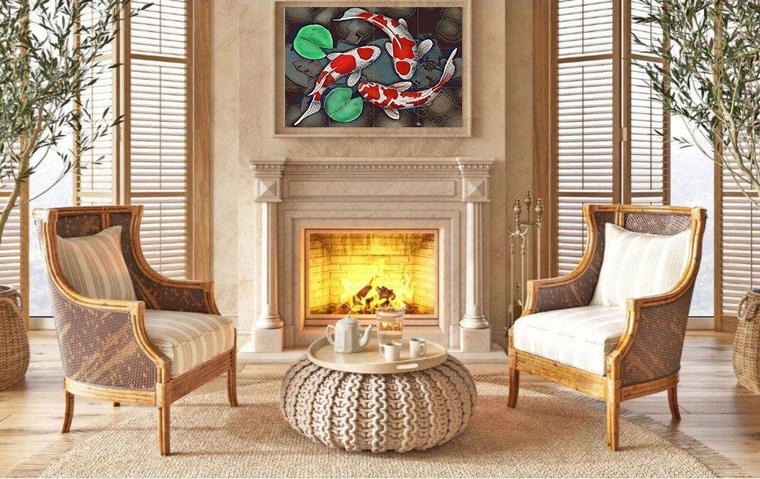 Tile Mural/Mosaic Ceramic Panel of a Japanese Koi Fish Japan Painting - Japanese Koi fish print - Tile Mural - Gloss Tiles - Tile Mosaic