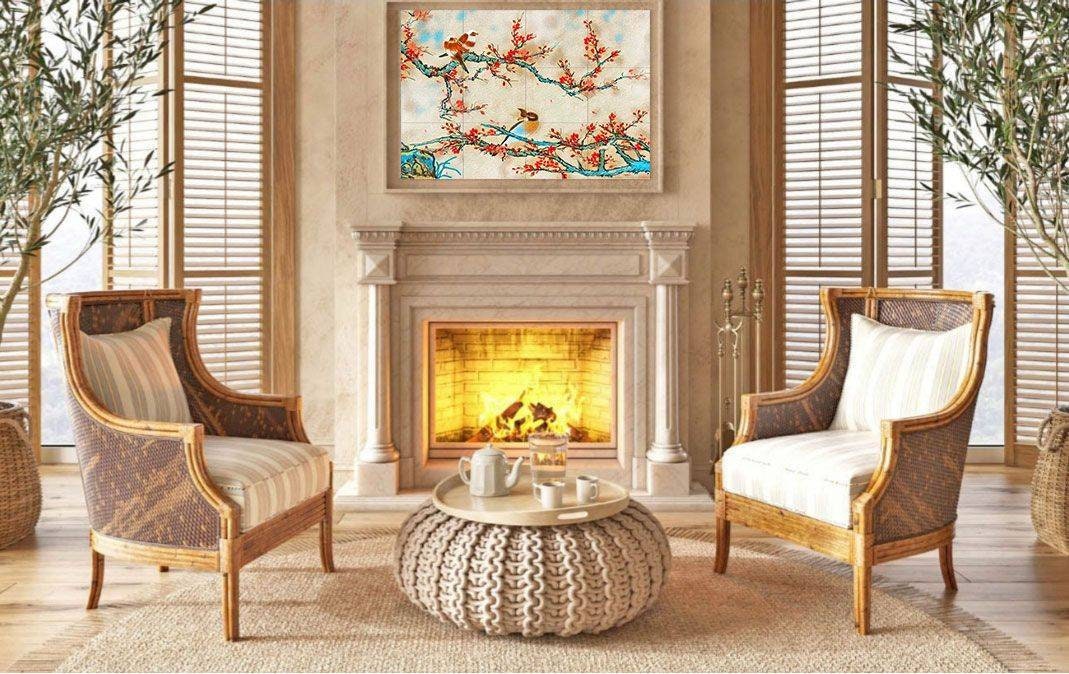 Tile Mural/Mosaic Ceramic Panel of Japanese Birds and Blossoms - Colourful Wall Nature Art - Tile Mural - Gloss Tiles - Tile Mosaic