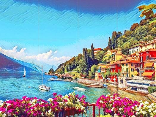 Tile Mural/Mosaic Ceramic Panel of Lake Como - Lake Como wall print - Lake Come Wall Art - Tile Mural - Gloss Tiles - Tile Mosaic