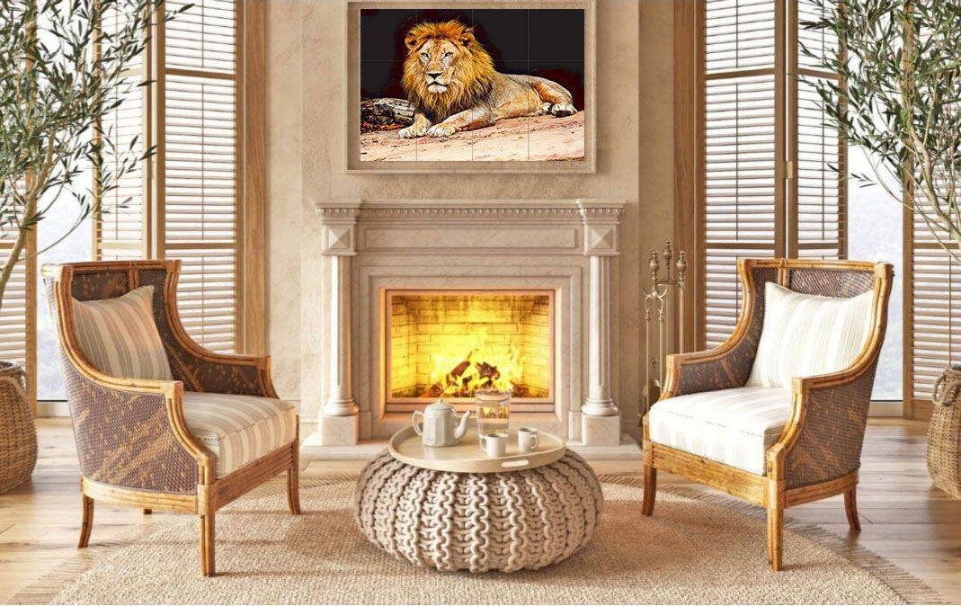 Tile Mural/Mosaic Ceramic Panel of a Lion - Lion wall print - Wildlife wall print - Tile Mural - Gloss Tiles - Tile Mosaic - Nature art
