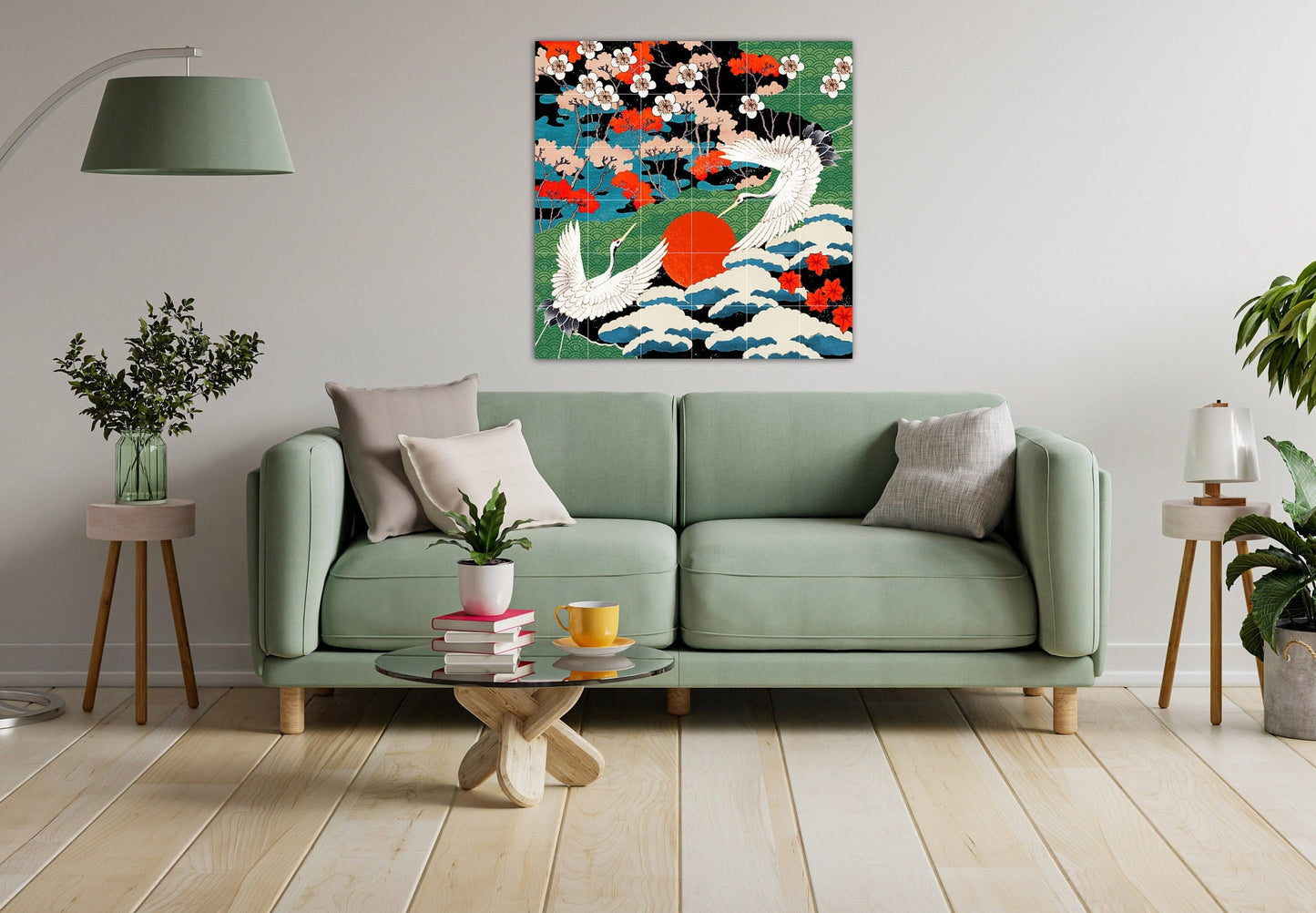 Tile Mural/Mosaic Ceramic Panel of Japanese Cranes - Japanese Cranes wall print - Japanese print - Tile Mural - Gloss Tiles - Tile Mosaic