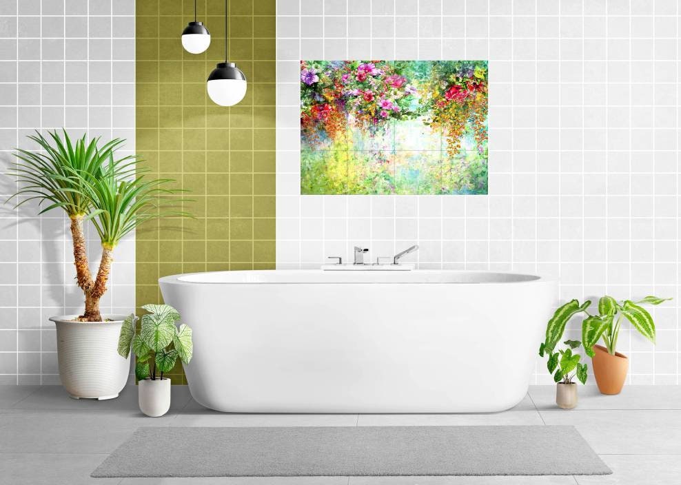 Tile Mural/Mosaic Ceramic of Flowers Watercolour Painting - Landscape Mural - Flower Wall Art - Floral Tile Mural -Gloss Tiles - Tile Mosaic