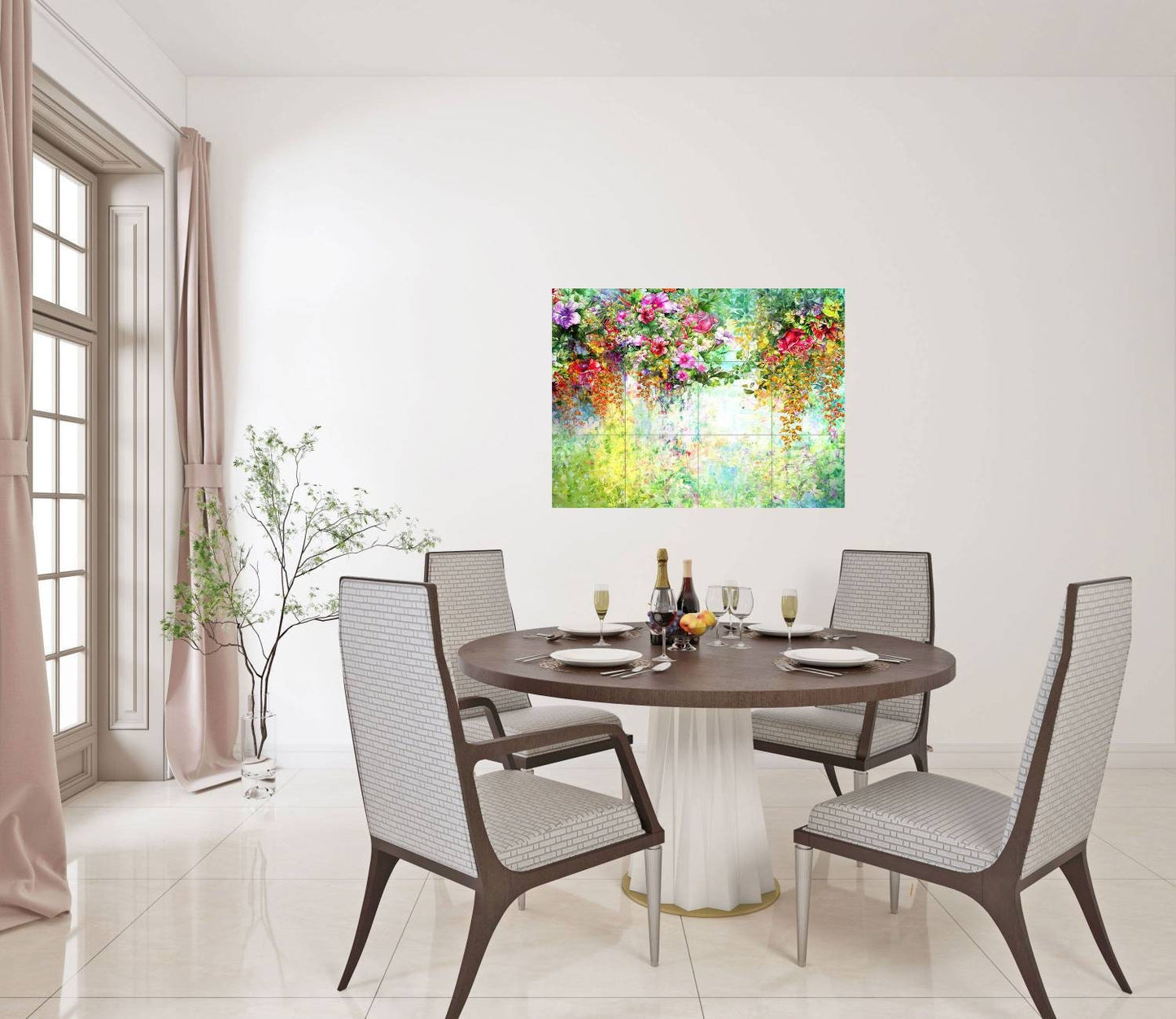 Tile Mural/Mosaic Ceramic of Flowers Watercolour Painting - Landscape Mural - Flower Wall Art - Floral Tile Mural -Gloss Tiles - Tile Mosaic