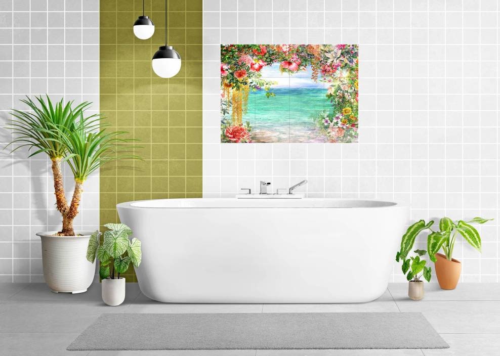 Tile Mural/Mosaic Ceramic of Flowers Watercolour Painting - Landscape Mural - Flower Wall Art - Floral Tile Mural -Gloss Tiles - Tile Mosaic