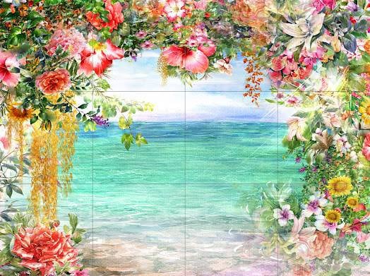 Tile Mural/Mosaic Ceramic of Flowers Watercolour Painting - Landscape Mural - Flower Wall Art - Floral Tile Mural -Gloss Tiles - Tile Mosaic