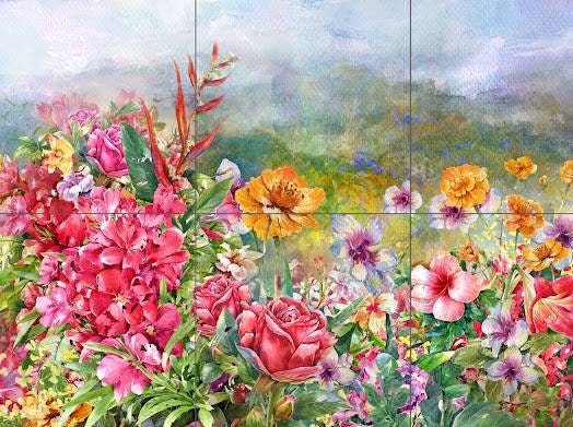 Tile Mural/Mosaic Ceramic of Flowers Watercolour Painting - Flowers Print - Flower Wall Art - Floral Tile Mural -Gloss Tiles - Tile Mosaic