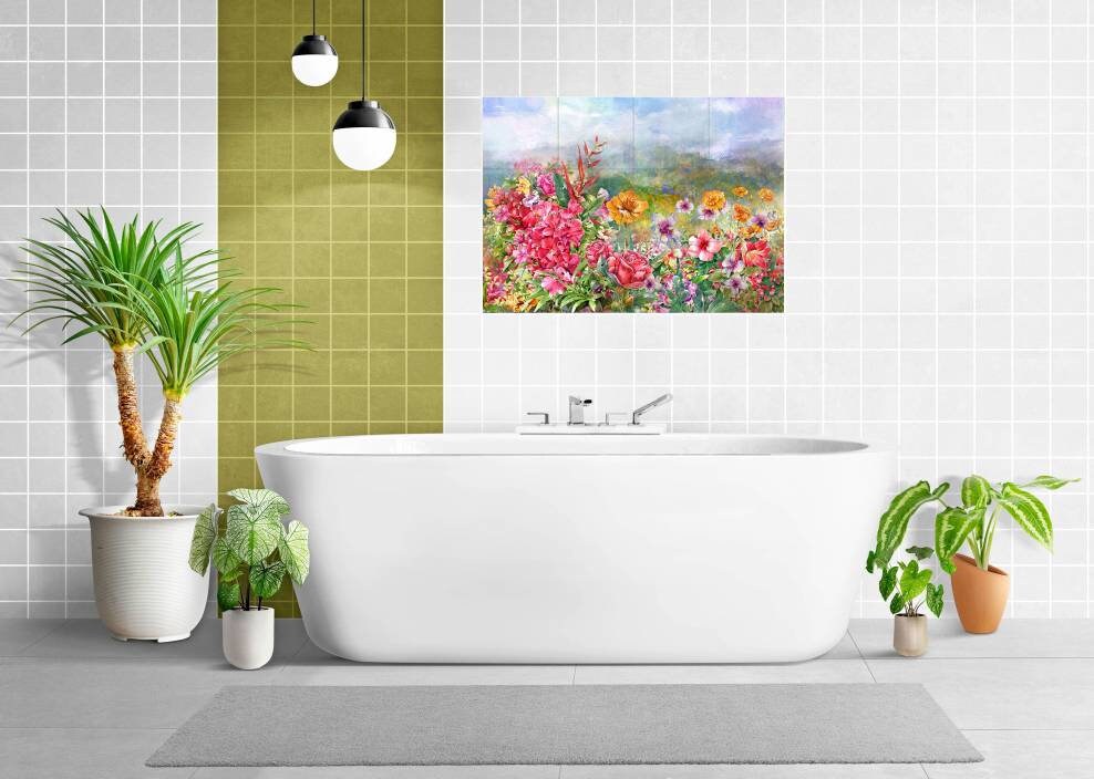 Tile Mural/Mosaic Ceramic of Flowers Watercolour Painting - Flowers Print - Flower Wall Art - Floral Tile Mural -Gloss Tiles - Tile Mosaic