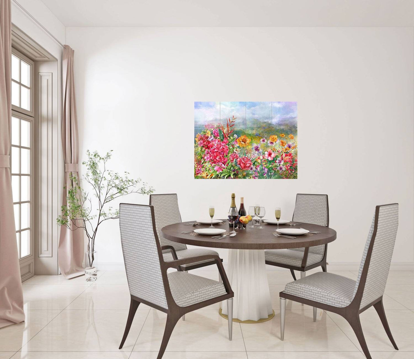 Tile Mural/Mosaic Ceramic of Flowers Watercolour Painting - Flowers Print - Flower Wall Art - Floral Tile Mural -Gloss Tiles - Tile Mosaic
