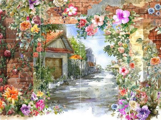 Tile Mural/Mosaic Ceramic of Flowers Watercolour Painting - Flowers Print - Flower Wall Art - Floral Tile Mural -Gloss Tiles - Tile Mosaic