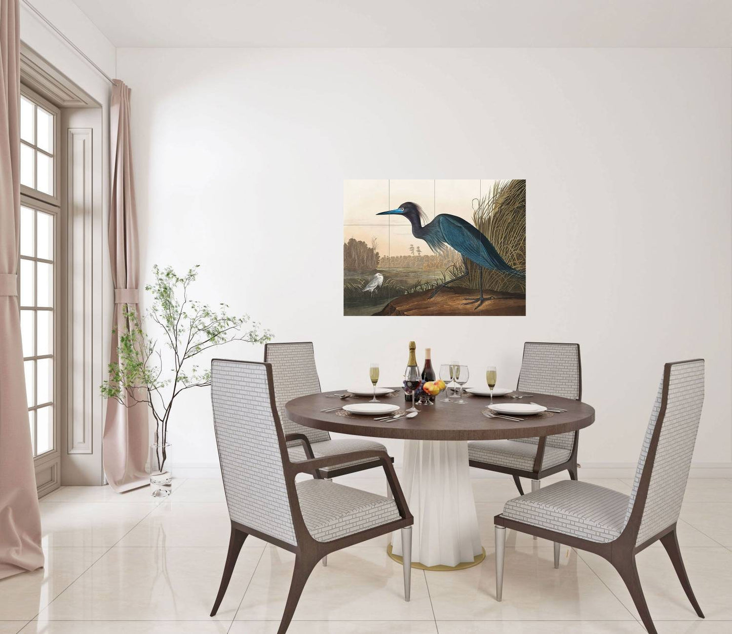 Tile Mural/Mosaic Ceramic Panel of a Blue Crane, Heron- John James Audubon - Wall Nature Art - Tile Mural - Gloss Tiles - Bird Tile Mosaic