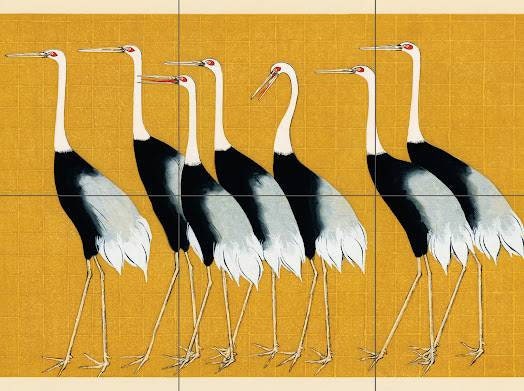 Tile Mural/Mosaic Ceramic Panel of Red Crown Crane - Ogata Korin - Wall Nature Art - Tile Mural - Gloss Tiles - Bird Tile Mosaic