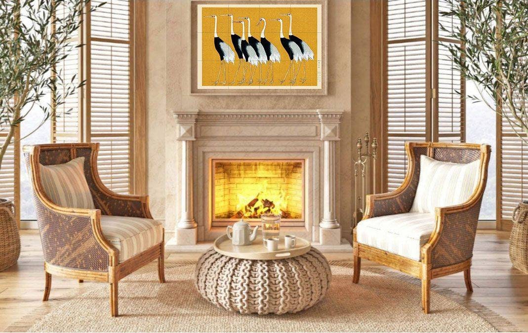 Tile Mural/Mosaic Ceramic Panel of Red Crown Crane - Ogata Korin - Wall Nature Art - Tile Mural - Gloss Tiles - Bird Tile Mosaic