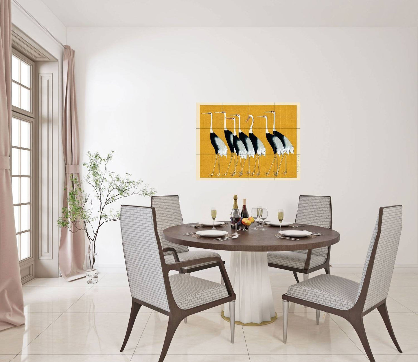 Tile Mural/Mosaic Ceramic Panel of Red Crown Crane - Ogata Korin - Wall Nature Art - Tile Mural - Gloss Tiles - Bird Tile Mosaic