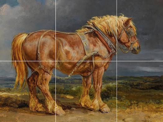 Tile Mural/Mosaic Ceramic Panel of Cheshnut The Shire Horse Elephant - James Ward- Horse Tile Mural - Gloss Tiles - Tile Mosaic