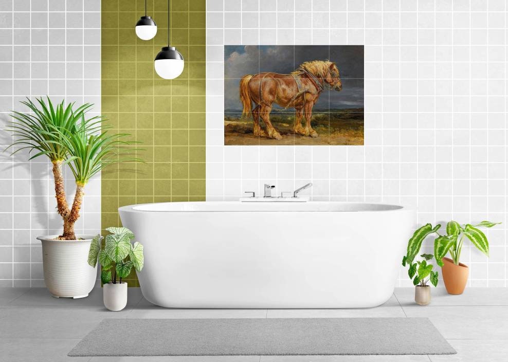 Tile Mural/Mosaic Ceramic Panel of Cheshnut The Shire Horse Elephant - James Ward- Horse Tile Mural - Gloss Tiles - Tile Mosaic