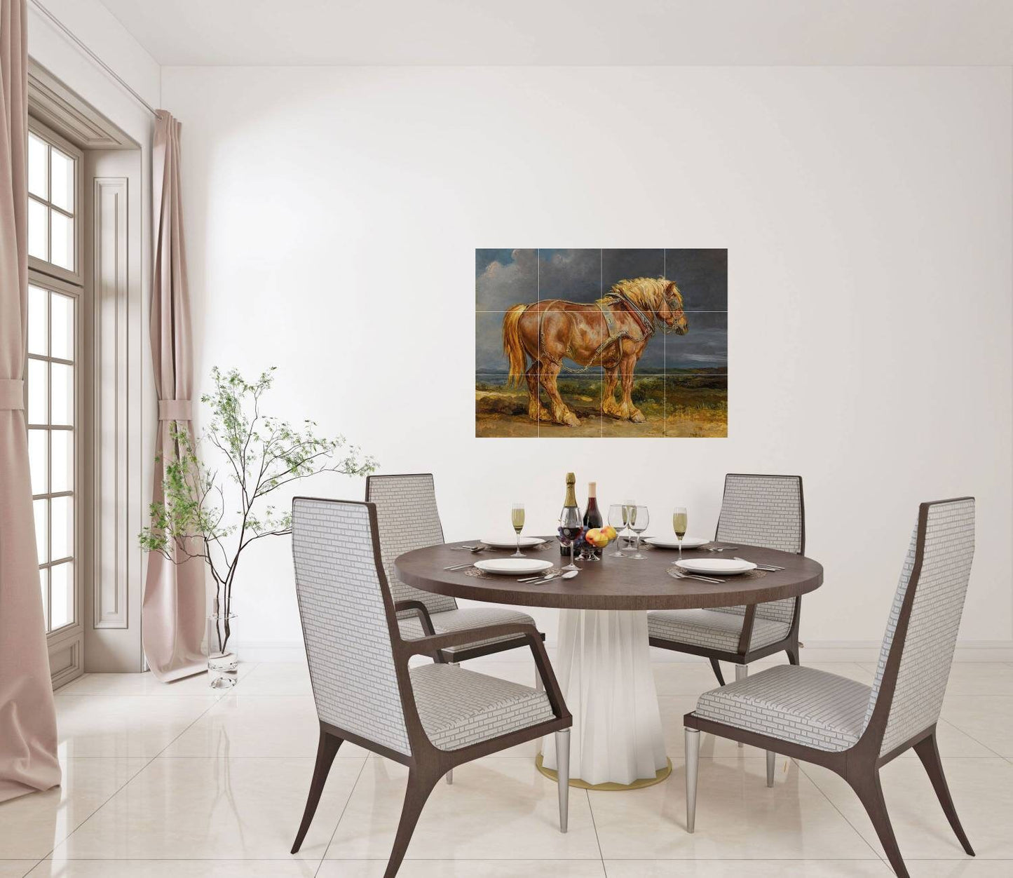Tile Mural/Mosaic Ceramic Panel of Cheshnut The Shire Horse Elephant - James Ward- Horse Tile Mural - Gloss Tiles - Tile Mosaic