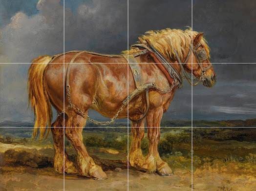 Tile Mural/Mosaic Ceramic Panel of Cheshnut The Shire Horse Elephant - James Ward- Horse Tile Mural - Gloss Tiles - Tile Mosaic