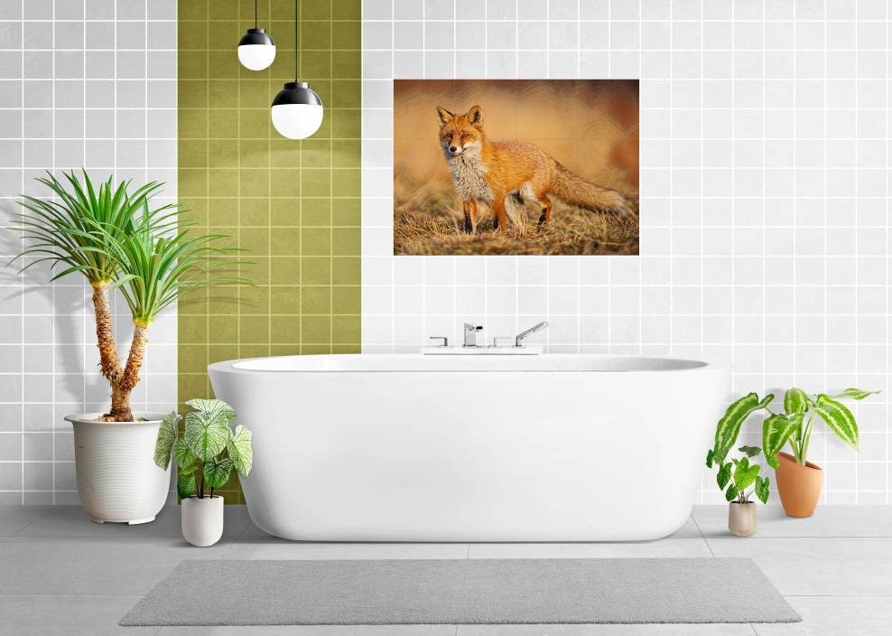 Tile Mural/Mosaic Ceramic Panel of a Red Fox-Fox Wall Art - Tile Mural Fox Art Print - Gloss Tiles - Tile Mosaic - Kitchen backsplash