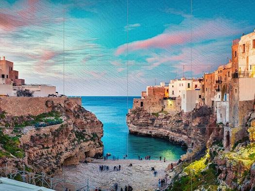Tile Mural/Mosaic Ceramic Panel of Polignano a Mare - Italy, Puglia - Landscape Wall Art - Tile Mural - Gloss Tiles - Tile Mosaic