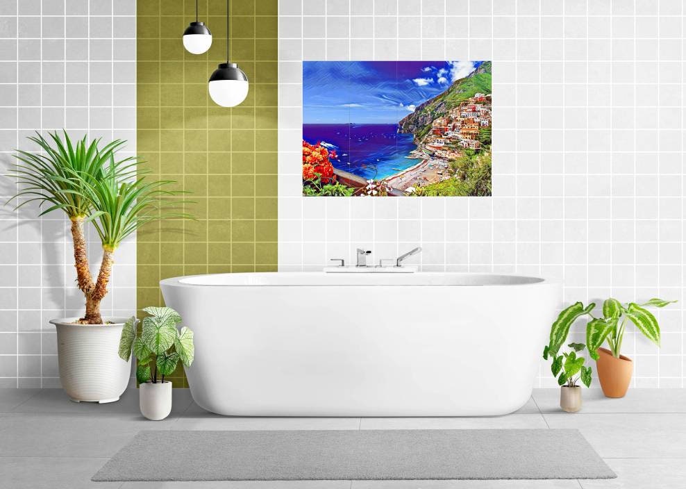 Tile Mural/Mosaic Ceramic Panel of Positano - Positiano wall print Positano wall art - Tile Mural - Italian Mosaic -Gloss Tiles -Tile Mosaic