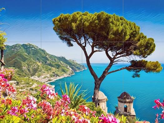 Tile Mural/Mosaic Ceramic Panel of Ravello Amalfi coast - Ravello wall print - Amalfi coast print - Tile Mural - Gloss Tiles - Tile Mosaic