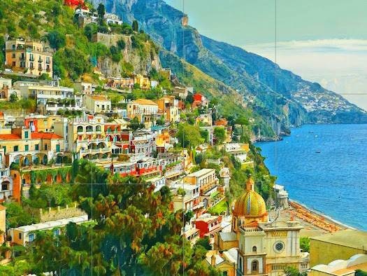 Tile Mural/Mosaic Ceramic Panel of Praiano - Praiano wall print - Amalfi coast print -Praiano Wall Art -Tile Mural -Gloss Tiles -Tile Mosaic