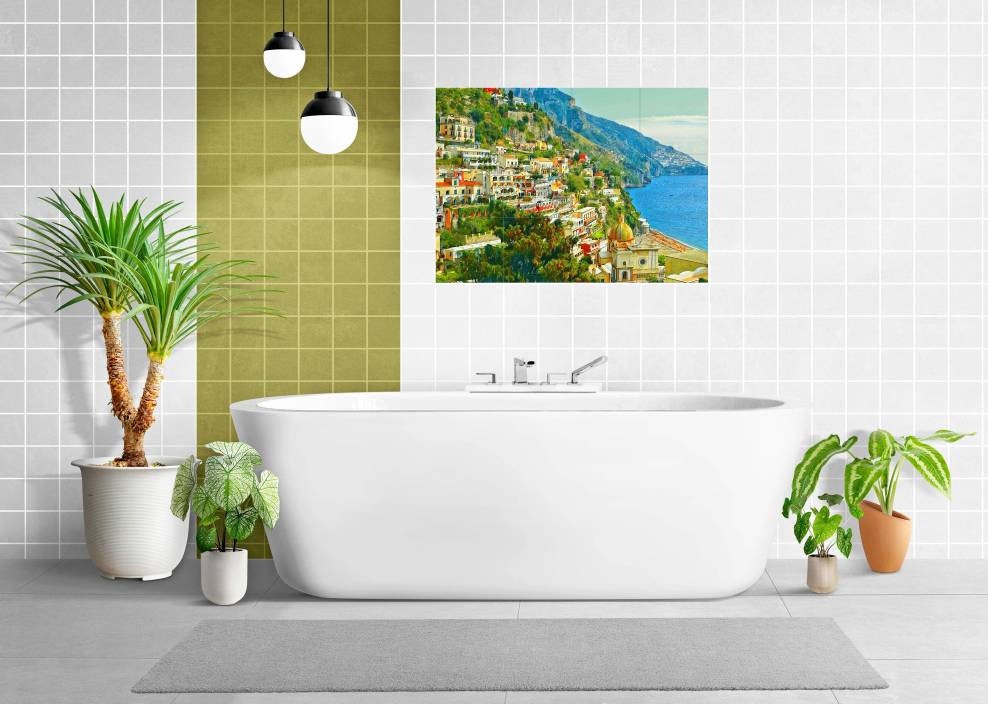 Tile Mural/Mosaic Ceramic Panel of Praiano - Praiano wall print - Amalfi coast print -Praiano Wall Art -Tile Mural -Gloss Tiles -Tile Mosaic