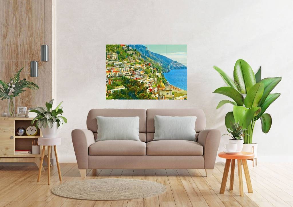 Tile Mural/Mosaic Ceramic Panel of Praiano - Praiano wall print - Amalfi coast print -Praiano Wall Art -Tile Mural -Gloss Tiles -Tile Mosaic