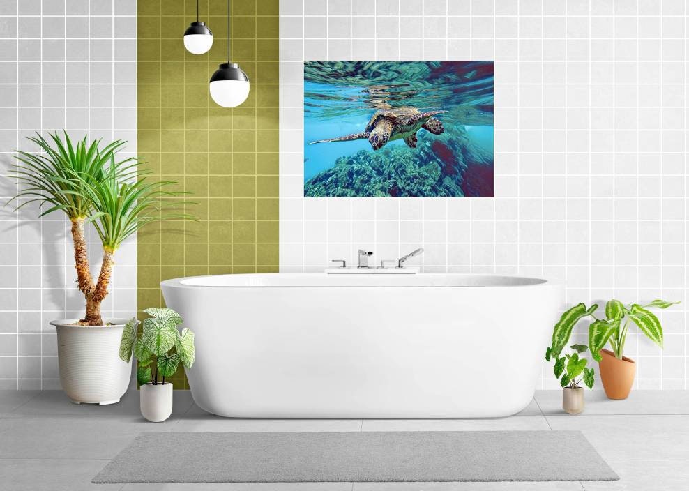 Tile Mural/Mosaic Ceramic Panel of an Ocean Undersea Sea Turtle - Underwater Wall Nature Art Print - Tile Mural - Gloss Tiles - Tile Mosaic