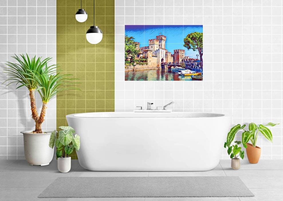 Tile Mural/Mosaic Ceramic Panel of Sirmione -Sirmione wall print - Lake Garda wall print -Tile Mural -Home decor -Tile Mosaic - Accent tiles