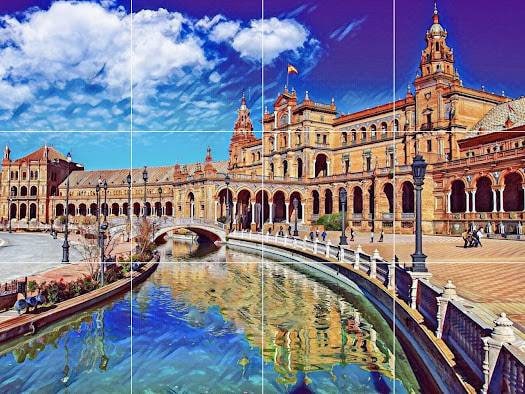 Tile Mural/Mosaic Ceramic Panel of Sevilla City - Sevilla wall print- Sevilla wall art - Spain wall print - Gloss Tiles - Tile Mosaic