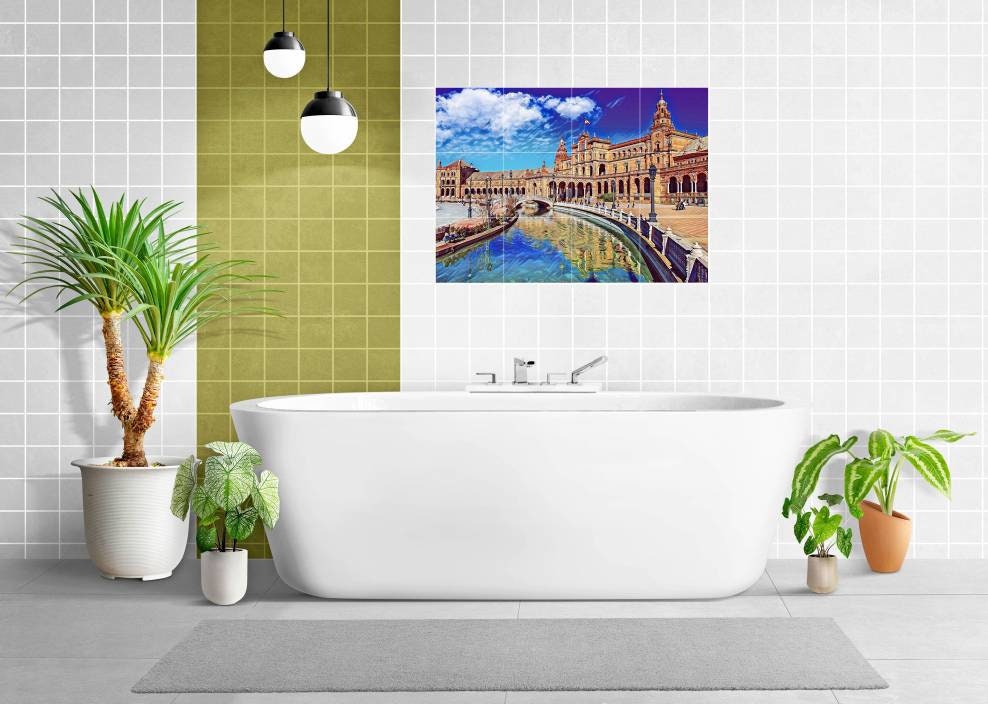 Tile Mural/Mosaic Ceramic Panel of Sevilla City - Sevilla wall print- Sevilla wall art - Spain wall print - Gloss Tiles - Tile Mosaic
