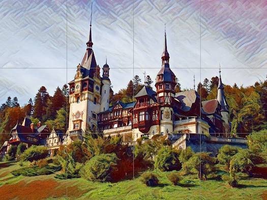 Tile Mural/Mosaic Ceramic Panel of Romania Peles - Romania wall print - Romanian Castle - Romanian Wall Art Print- Tile Mural -Tile Mosaic