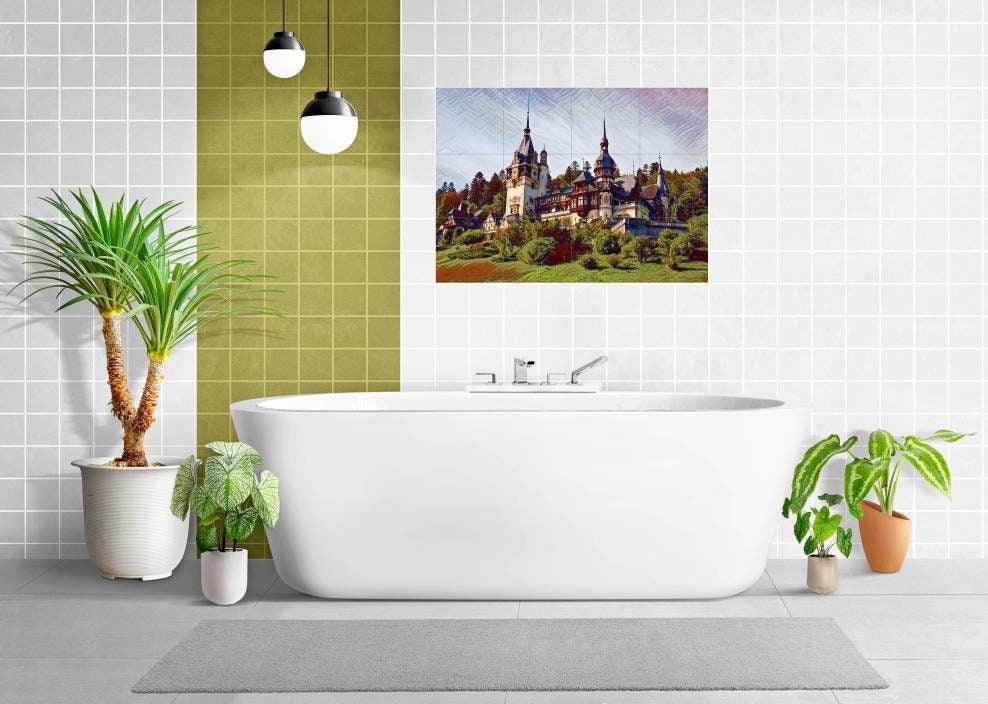 Tile Mural/Mosaic Ceramic Panel of Romania Peles - Romania wall print - Romanian Castle - Romanian Wall Art Print- Tile Mural -Tile Mosaic