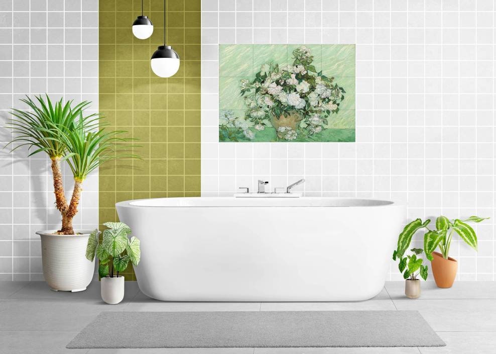Tile Mural/Mosaic Ceramic Panel of Vincent van Gogh Roses - Roses wall print - Flower Tile Mural - Art Print - Tile Mosaic - Gloss Tiles