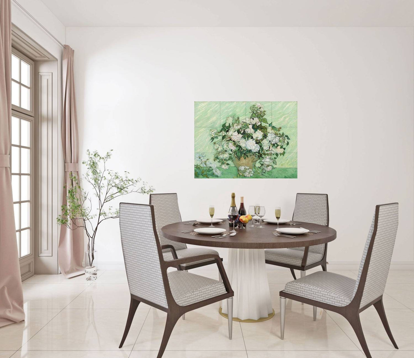 Tile Mural/Mosaic Ceramic Panel of Vincent van Gogh Roses - Roses wall print - Flower Tile Mural - Art Print - Tile Mosaic - Gloss Tiles