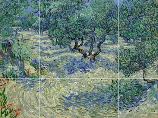 Tile Mural/Mosaic Ceramic Panel of Vincent van Gogh Olive Orchard - Van Gogh print - Olive Orchard Print - Tile Mural - Tile Mosaic